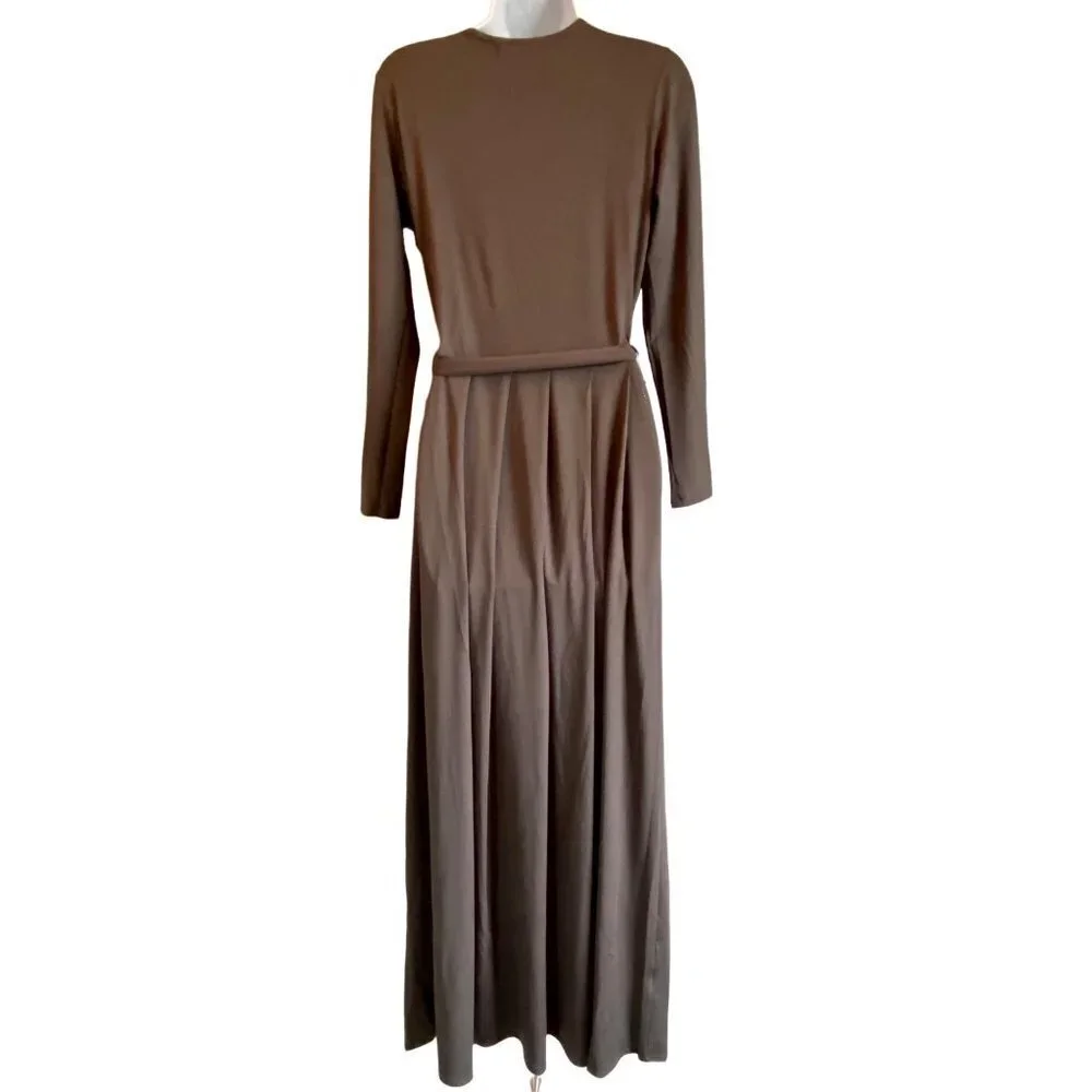 Yiduoduo Maxi Grey Dress Long Sleeves with Belt Size Small